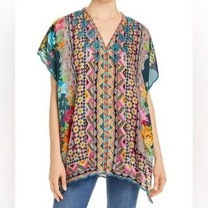 Johnny Was Silk Magdalene Poncho Summer Festival Beach Coastal Resortwear Gypsy